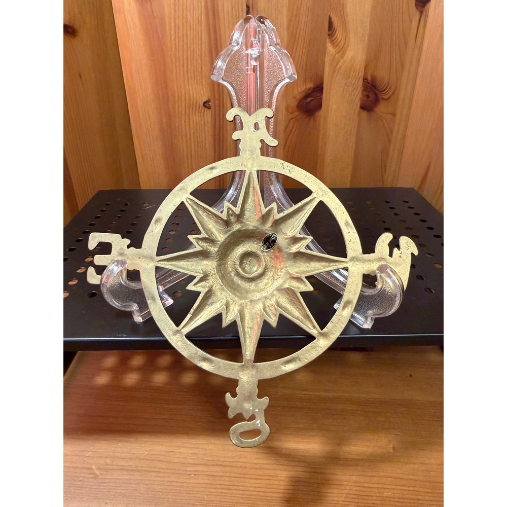Vintage Solid Brass Compass Rose Wall Decor 8" Nautical Made in Taiwan - Picture 7 of 8